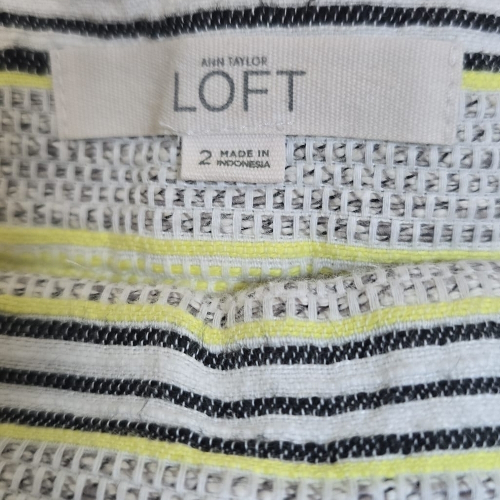 LOFT High Waist Yellow and White Striped Shorts - Picture 2 of 4